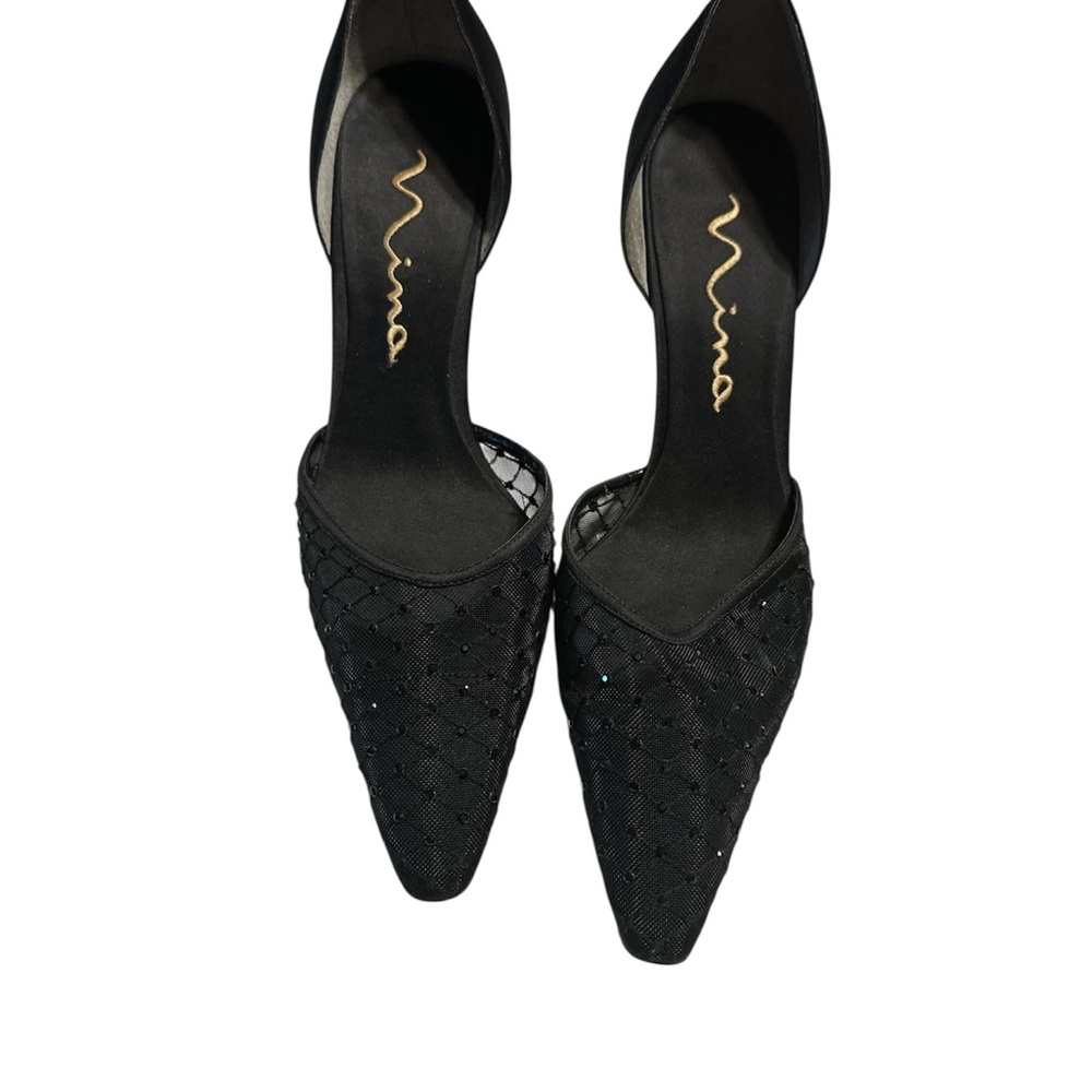 Nina Black Flats with Pointed Toe and D'Orsay Design